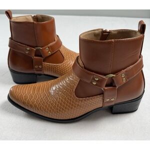 Alberto Fellini 2 Tone Brown Zipper Crocodile Print Ankle Boots‎ Size 8 New